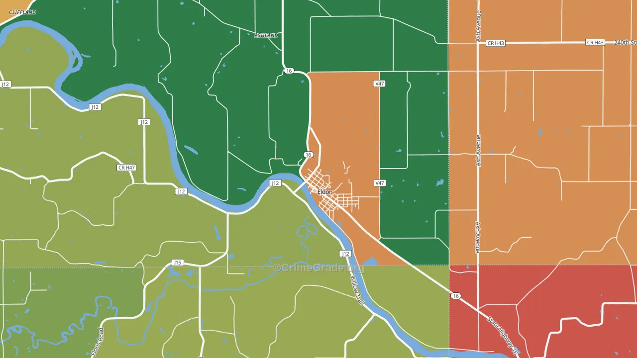 Eldon, IA Map of Theft Rates
