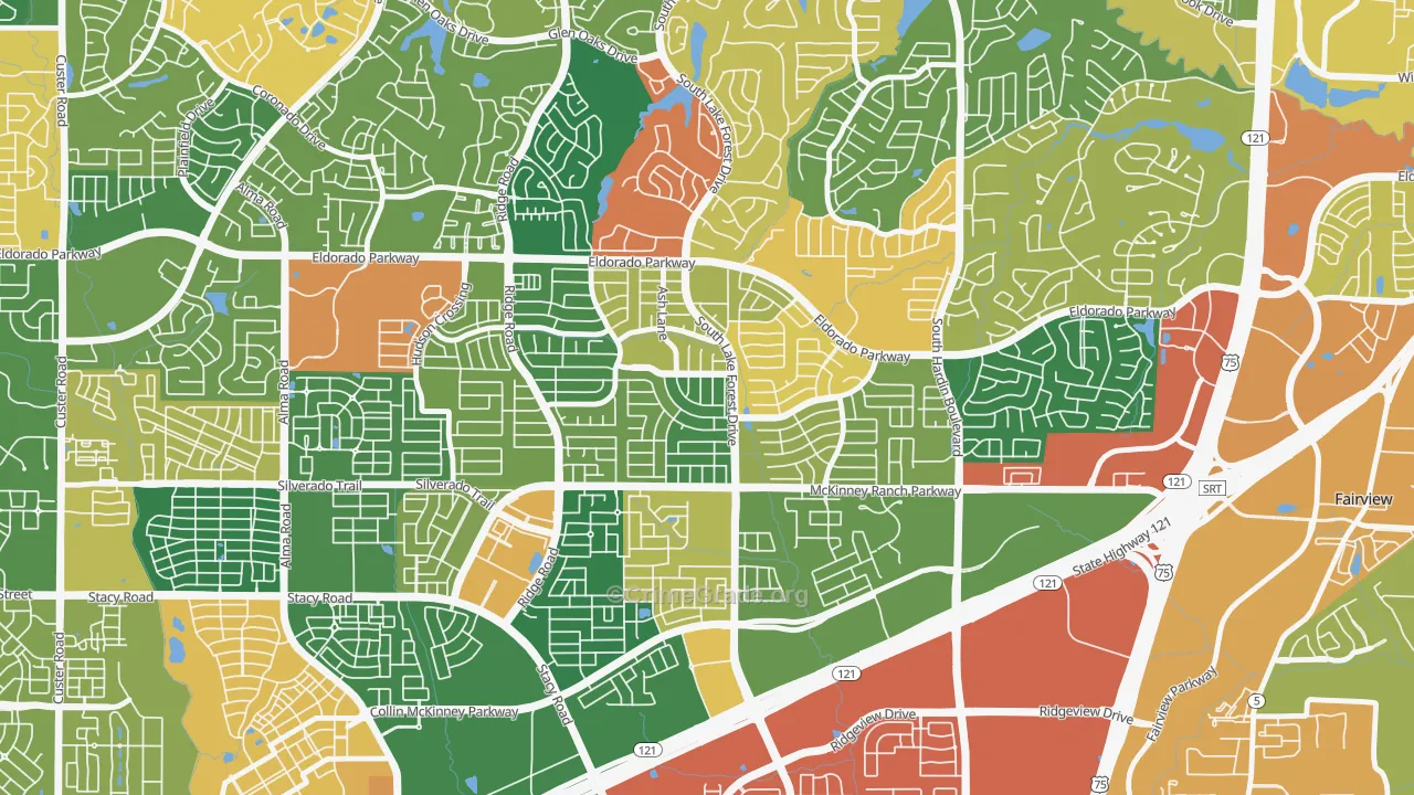 Eldorado Heights, McKinney, TX Map of Theft Rates