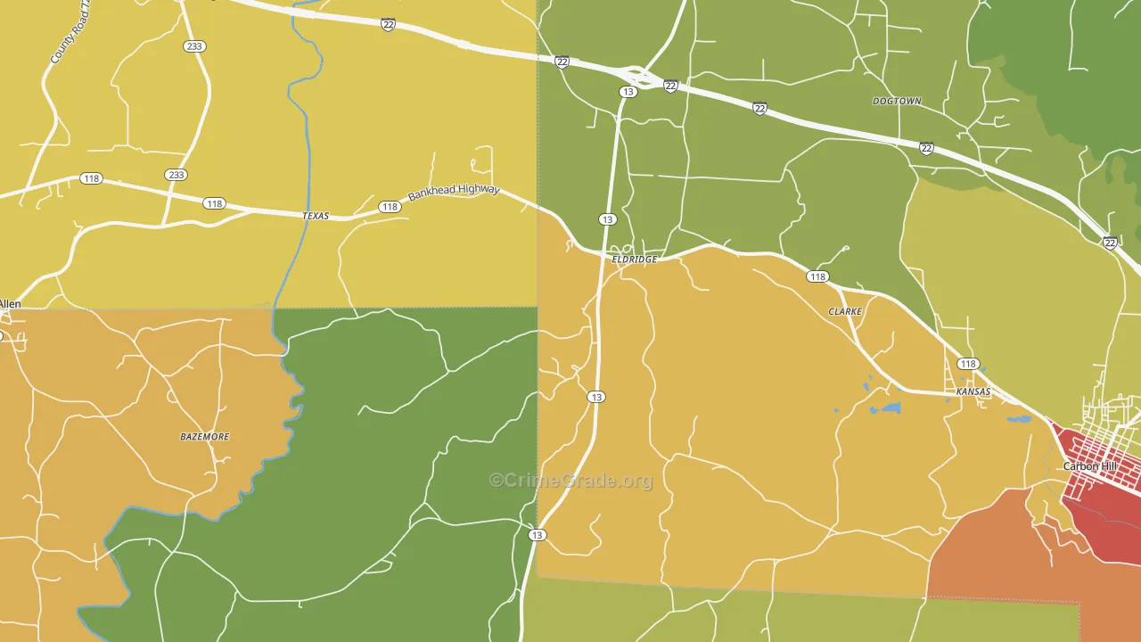 Eldridge, AL Map of Theft Rates