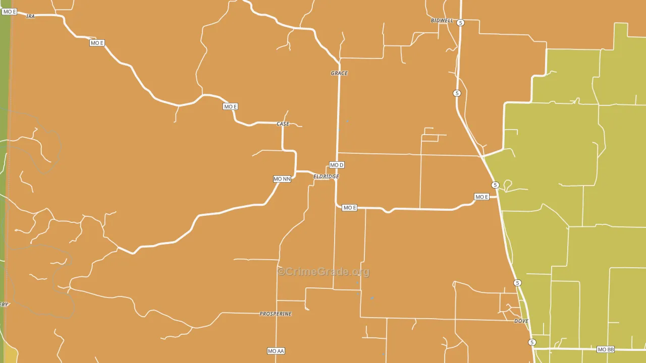 Eldridge, MO Map of Theft Rates