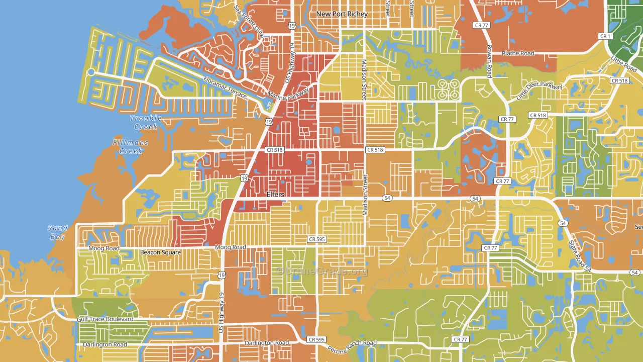 Elfers, FL Map of Theft Rates