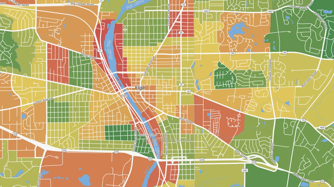 Elgin Historic District, Elgin, IL Map of Theft Rates