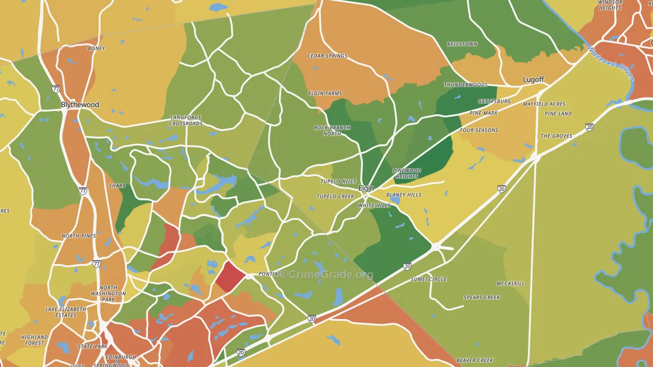 Elgin, SC Map of Theft Rates