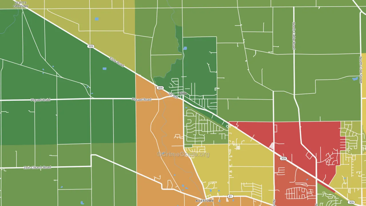 Elida, OH Map of Theft Rates