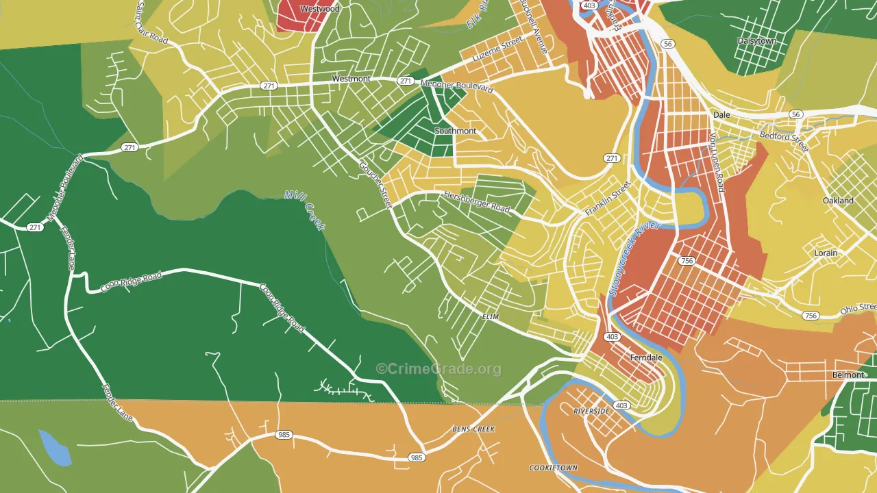 Elim, PA Map of Theft Rates