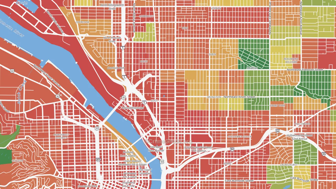 Eliot, Portland, OR Map of Theft Rates
