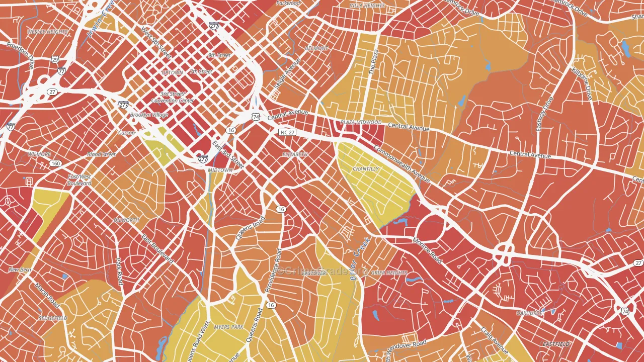 Elizabeth, Charlotte, NC Map of Theft Rates