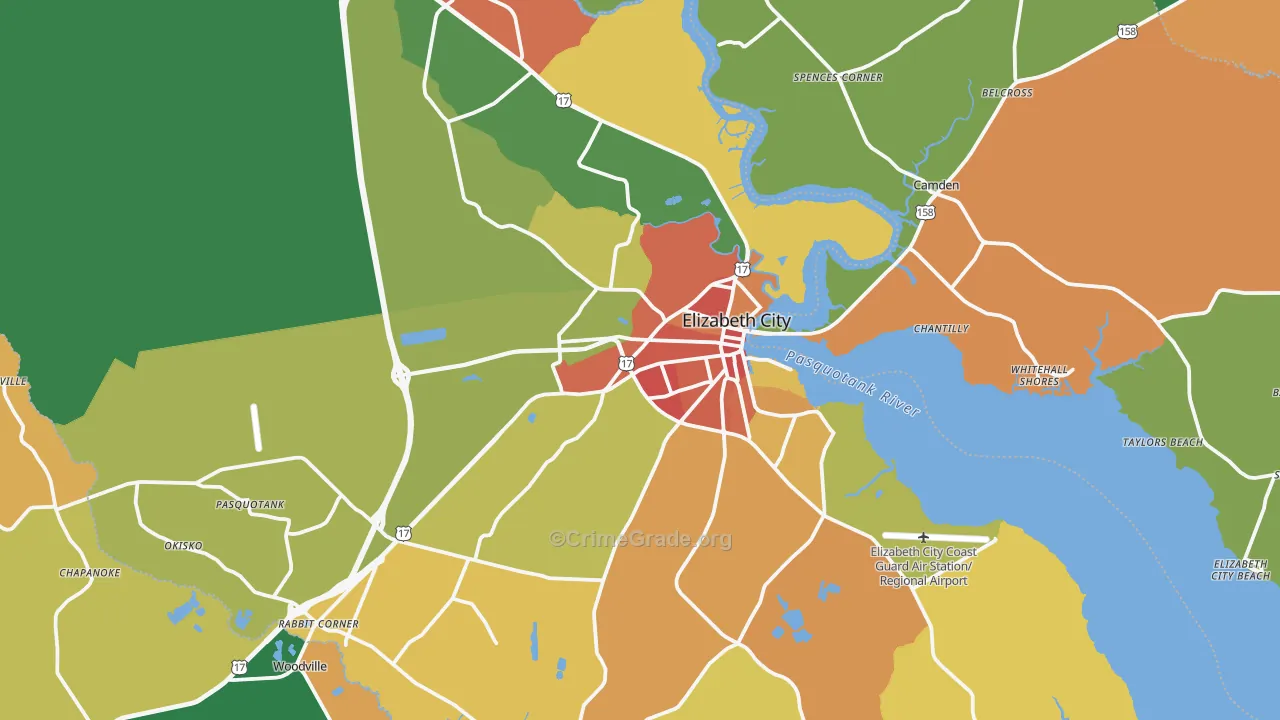 Elizabeth City, NC Map of Theft Rates