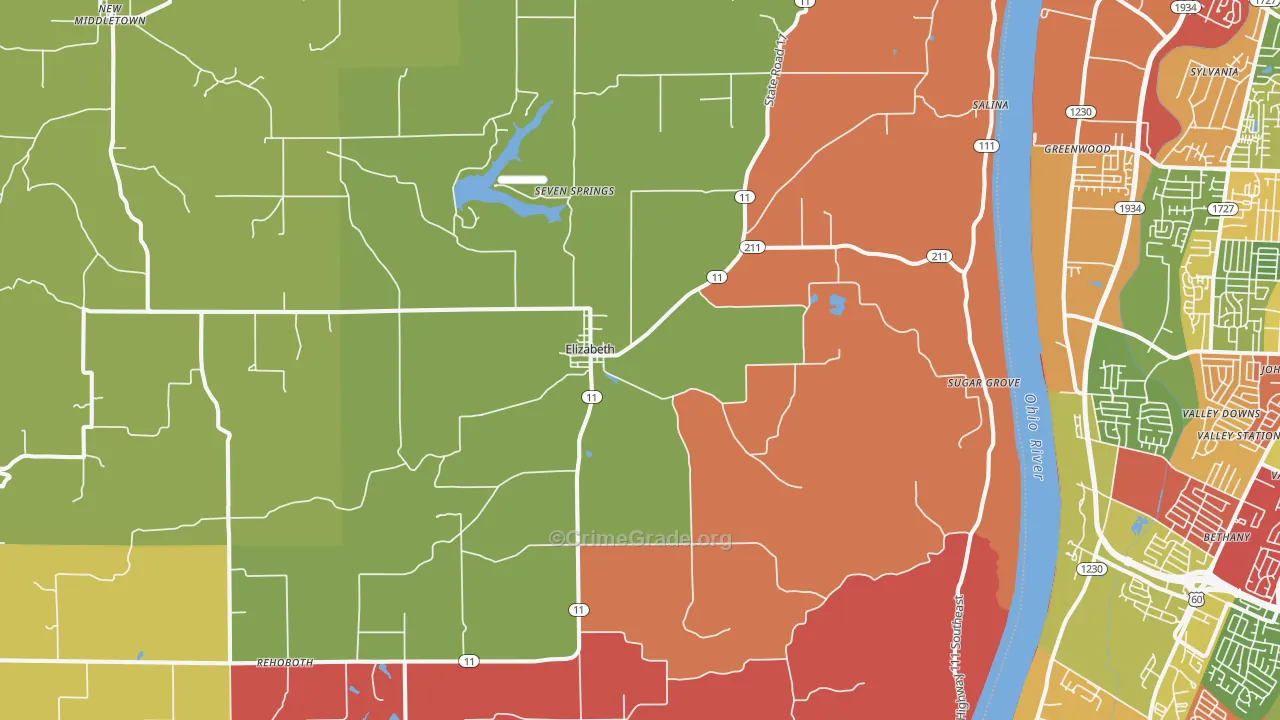 Elizabeth, IN Map of Theft Rates