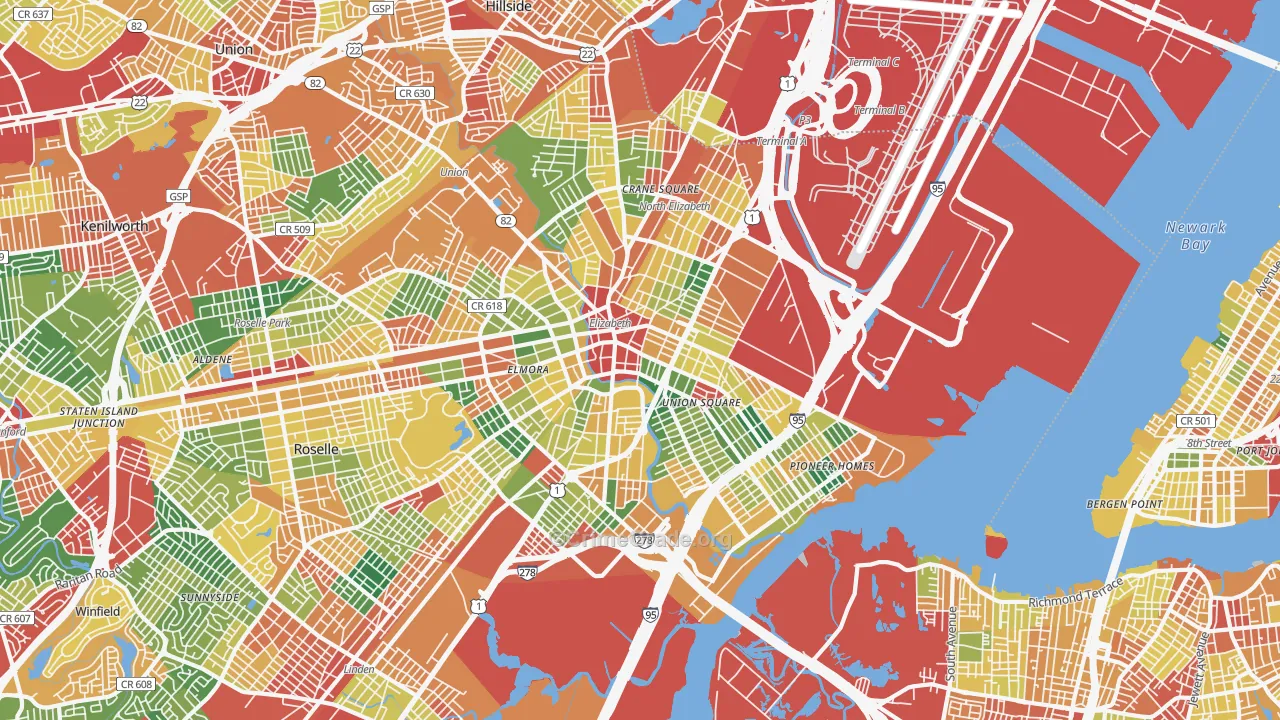 Elizabeth, NJ Map of Theft Rates