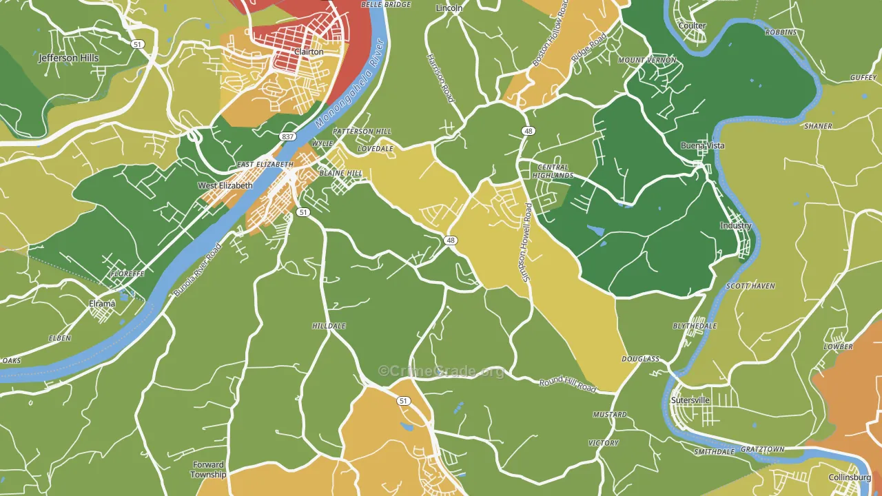 Elizabeth, PA Map of Theft Rates