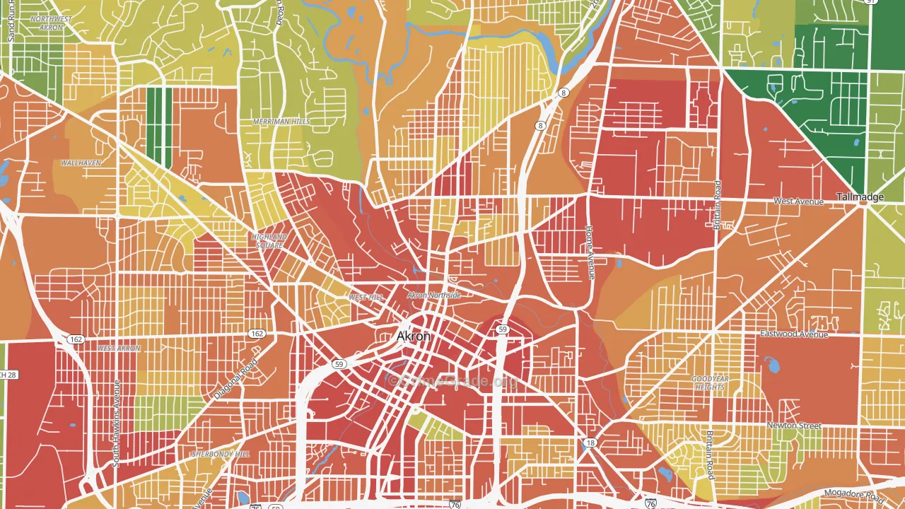 Elizabeth Park Valley, Akron, OH Map of Theft Rates