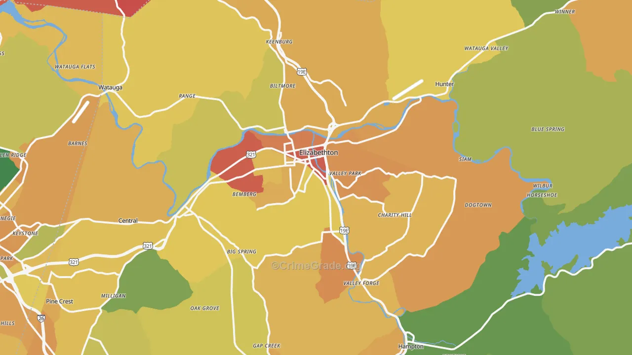 Elizabethton, TN Map of Theft Rates