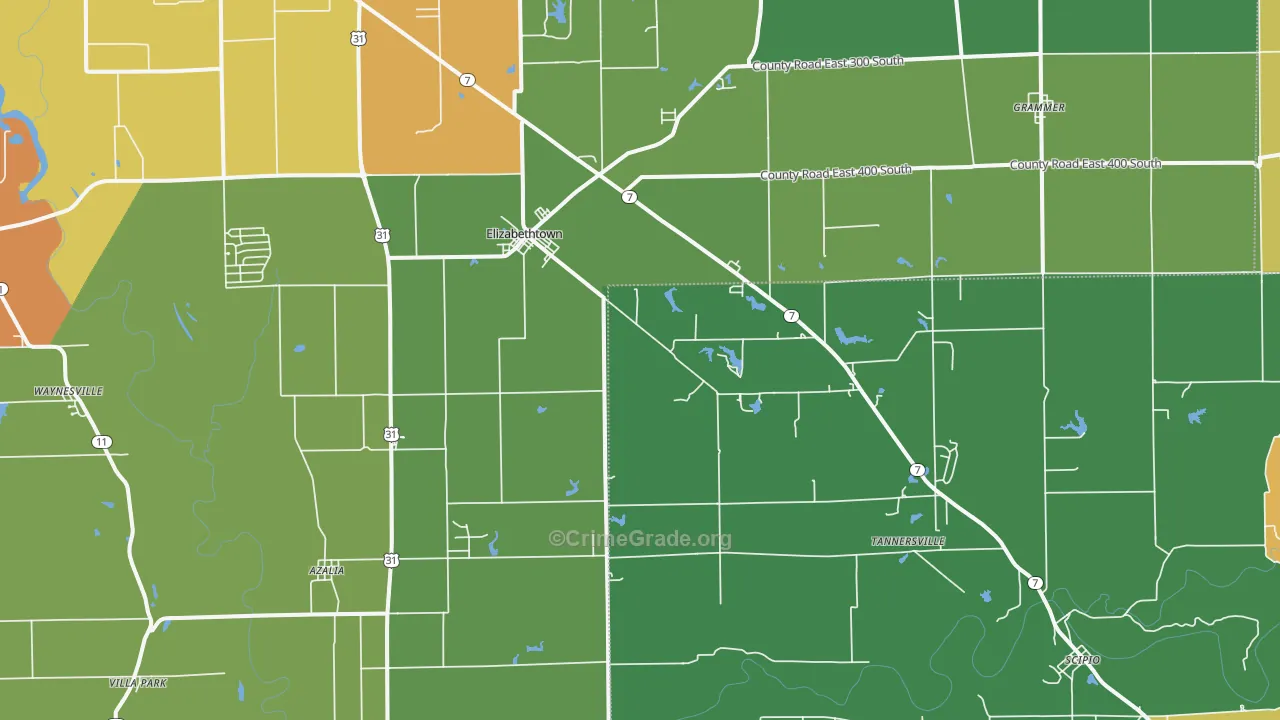 Elizabethtown, IN Map of Theft Rates