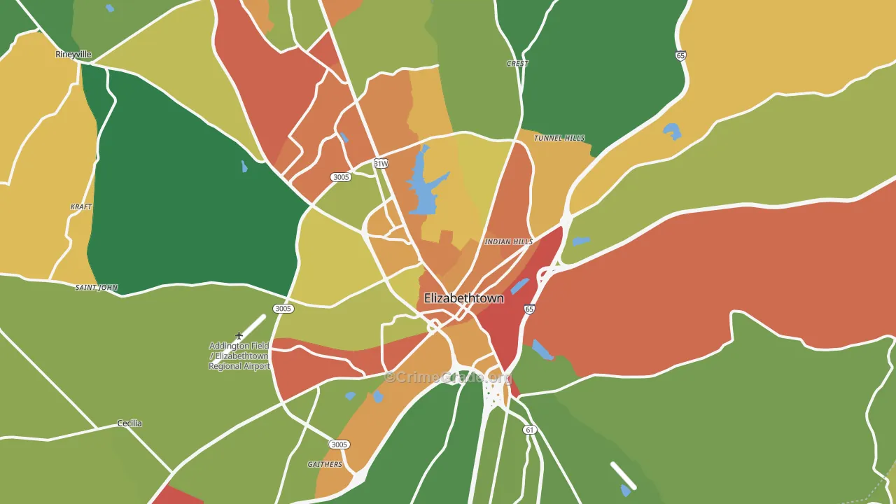 Elizabethtown, KY Map of Theft Rates