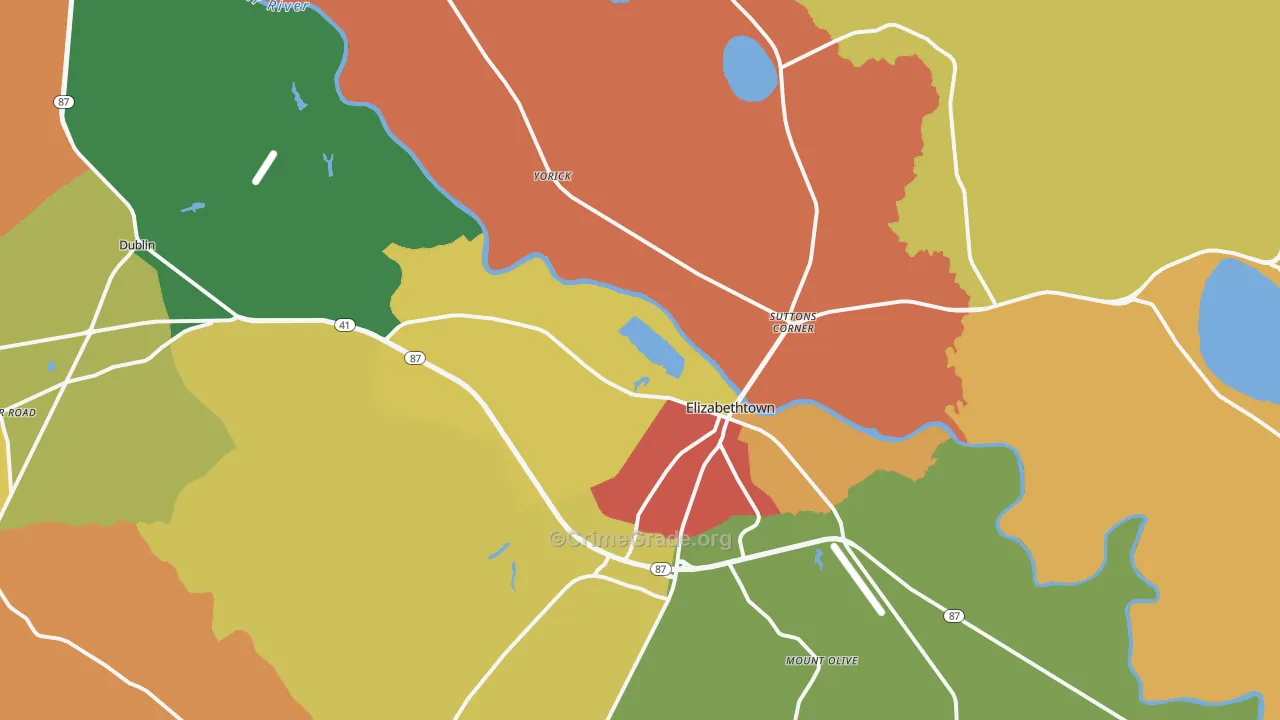 Elizabethtown, NC Map of Theft Rates