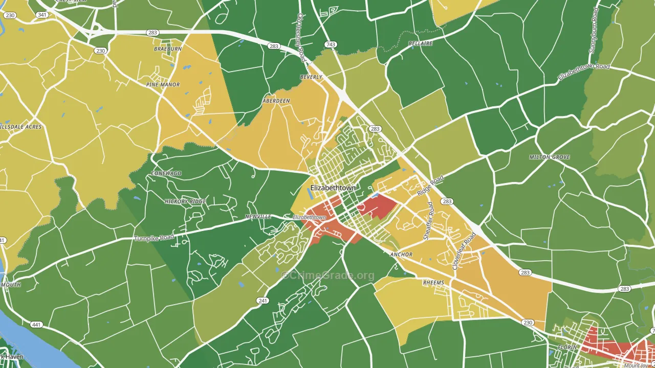 Elizabethtown, PA Map of Theft Rates