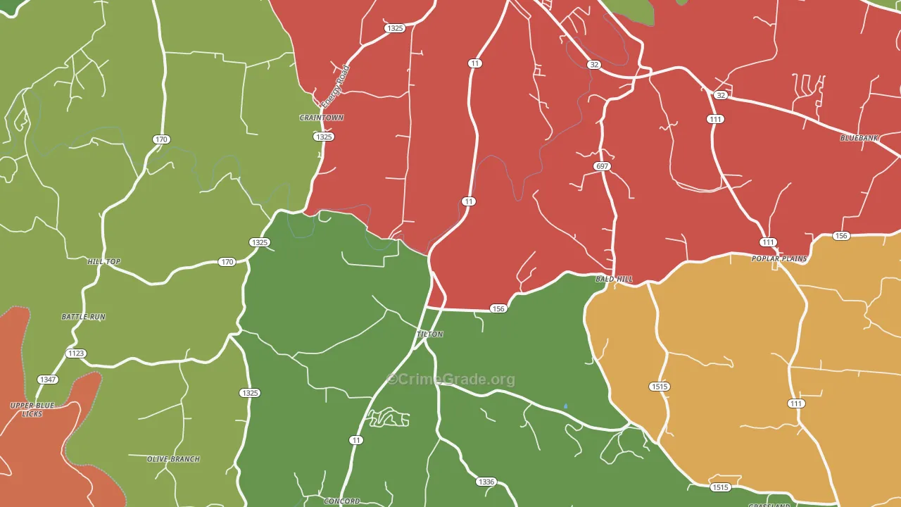 Elizaville, KY Map of Theft Rates