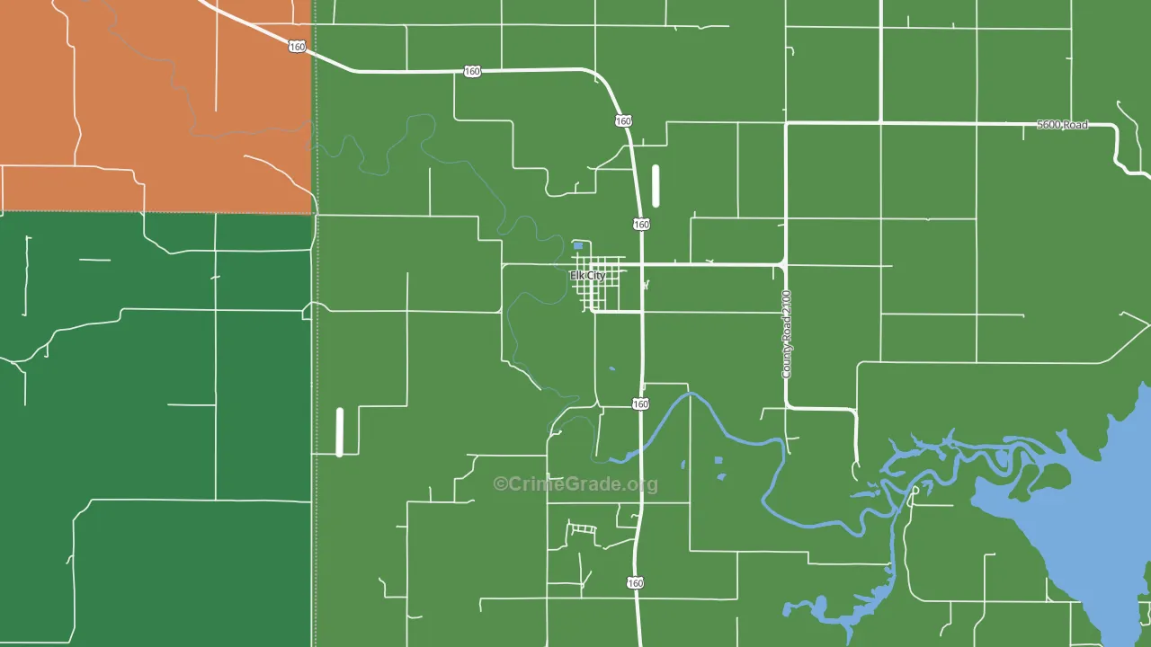 Elk City, KS Map of Theft Rates