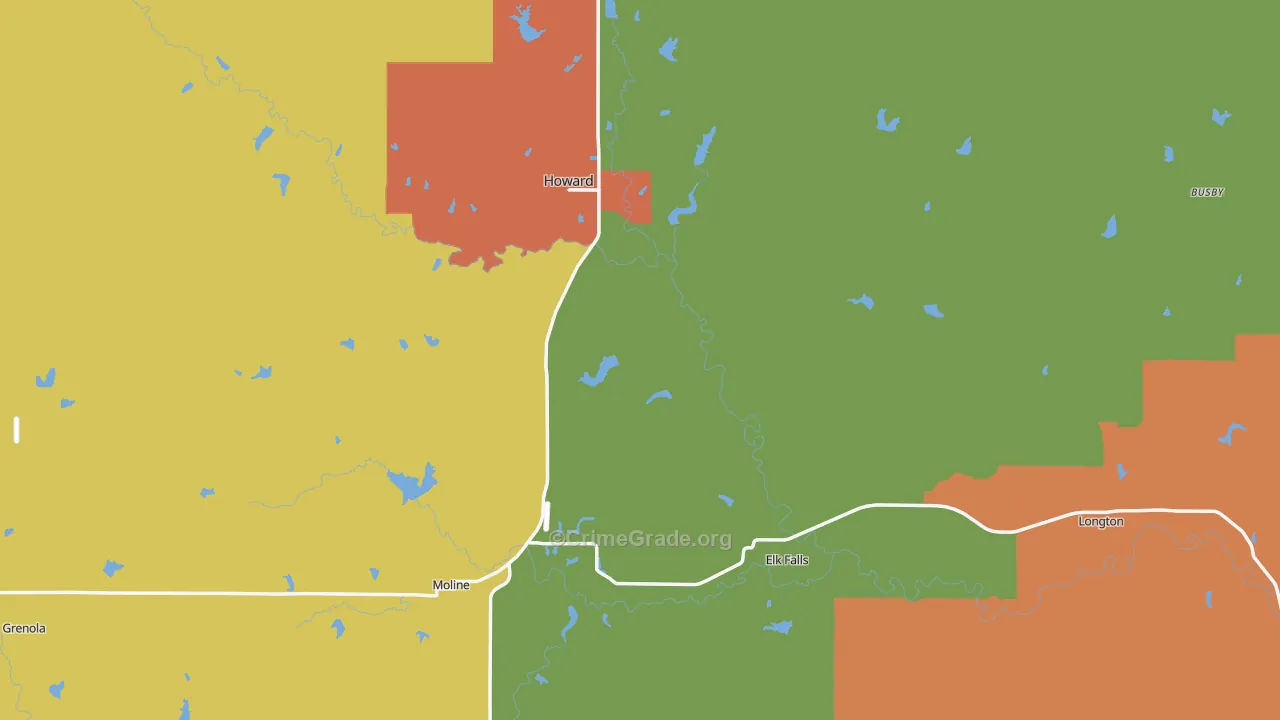 Elk County, KS Map of Theft Rates