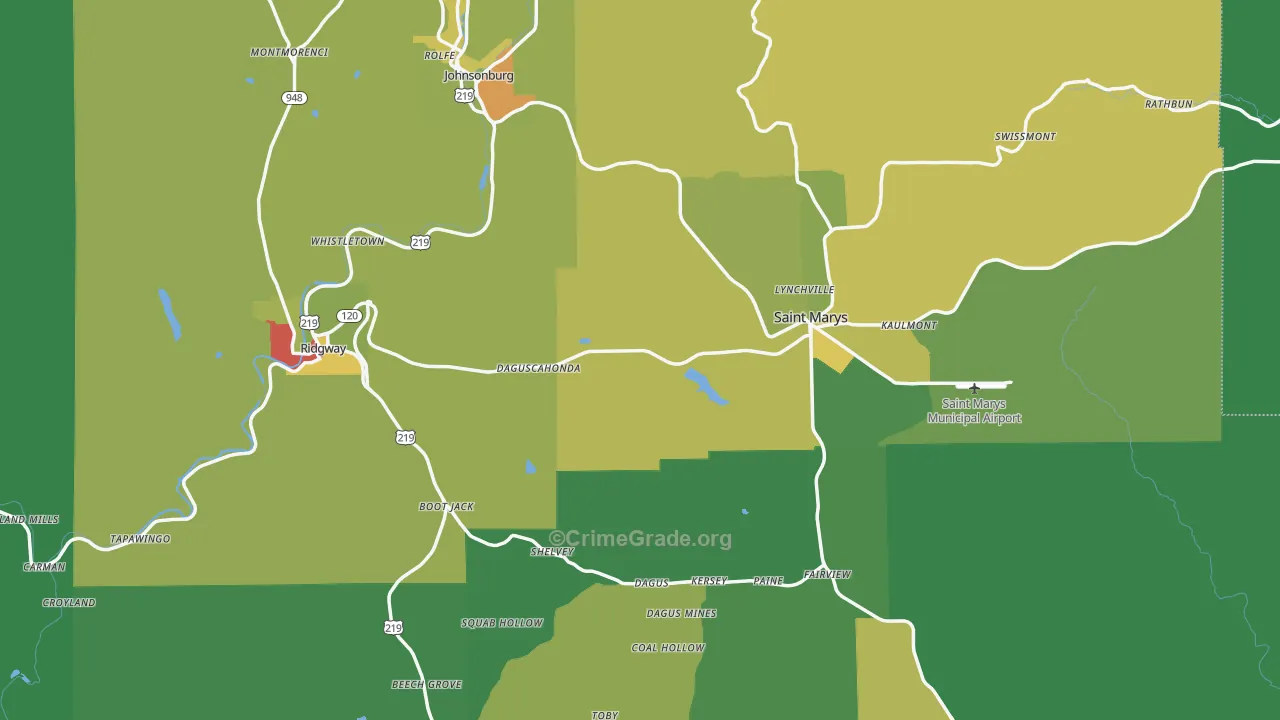 Elk County, PA Map of Theft Rates