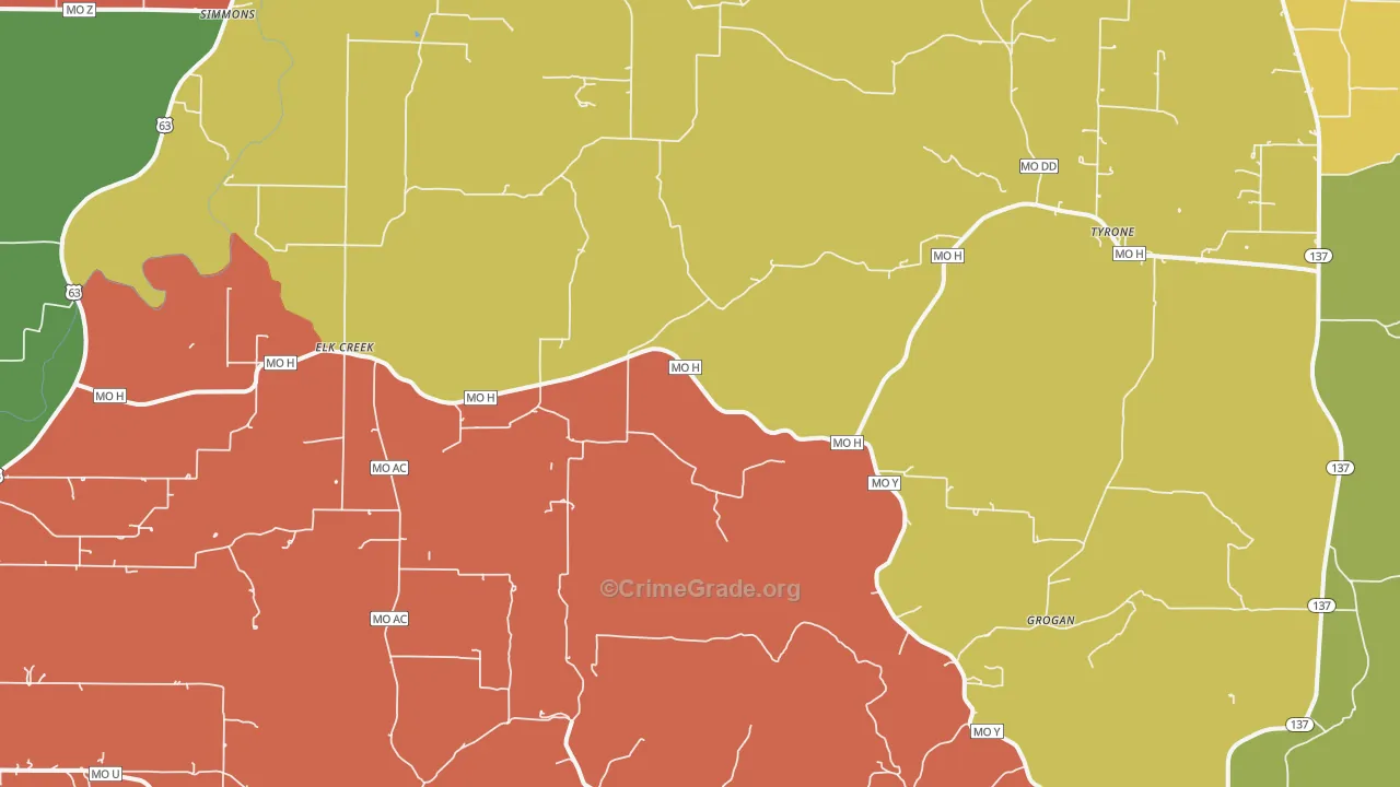 Elk Creek, MO Map of Theft Rates
