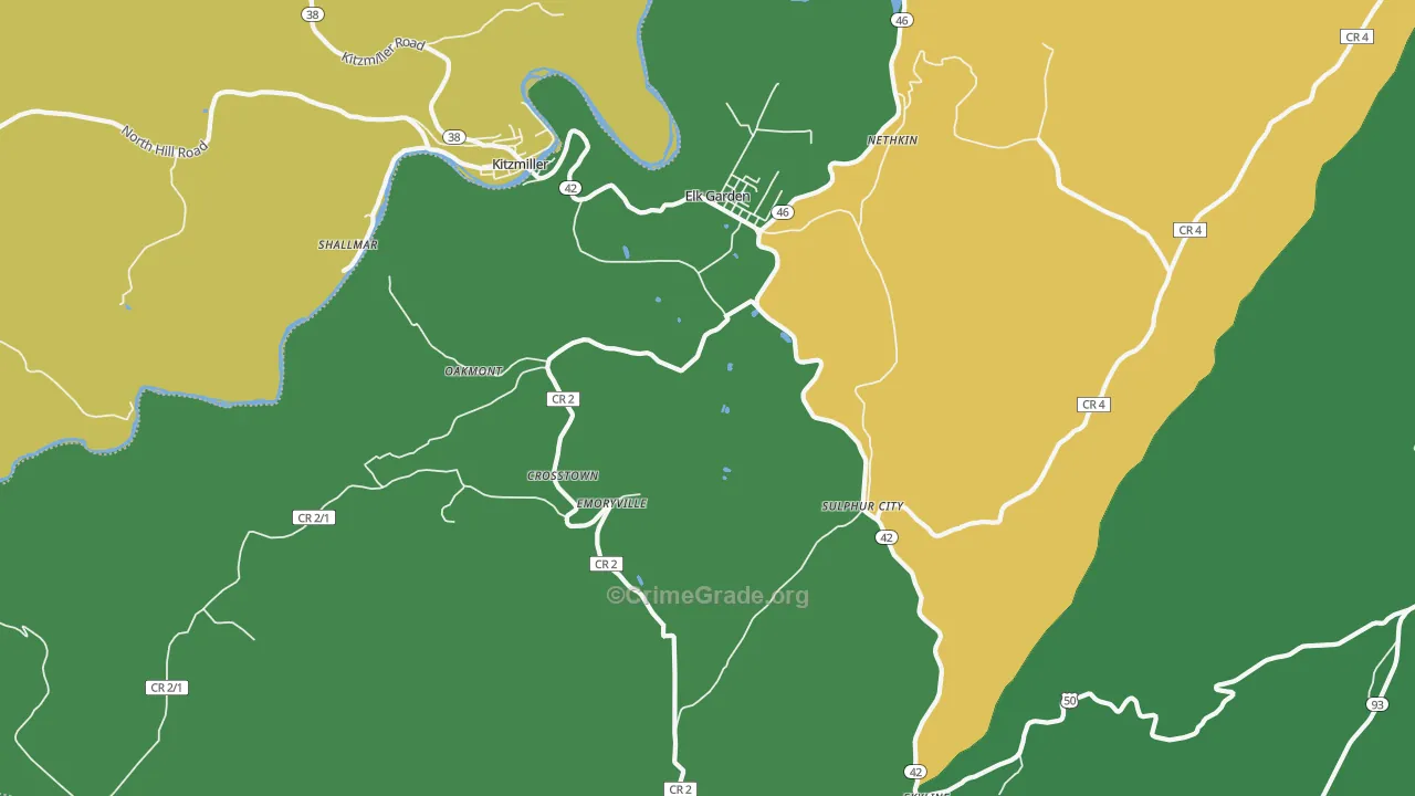 Elk Garden, WV Map of Theft Rates