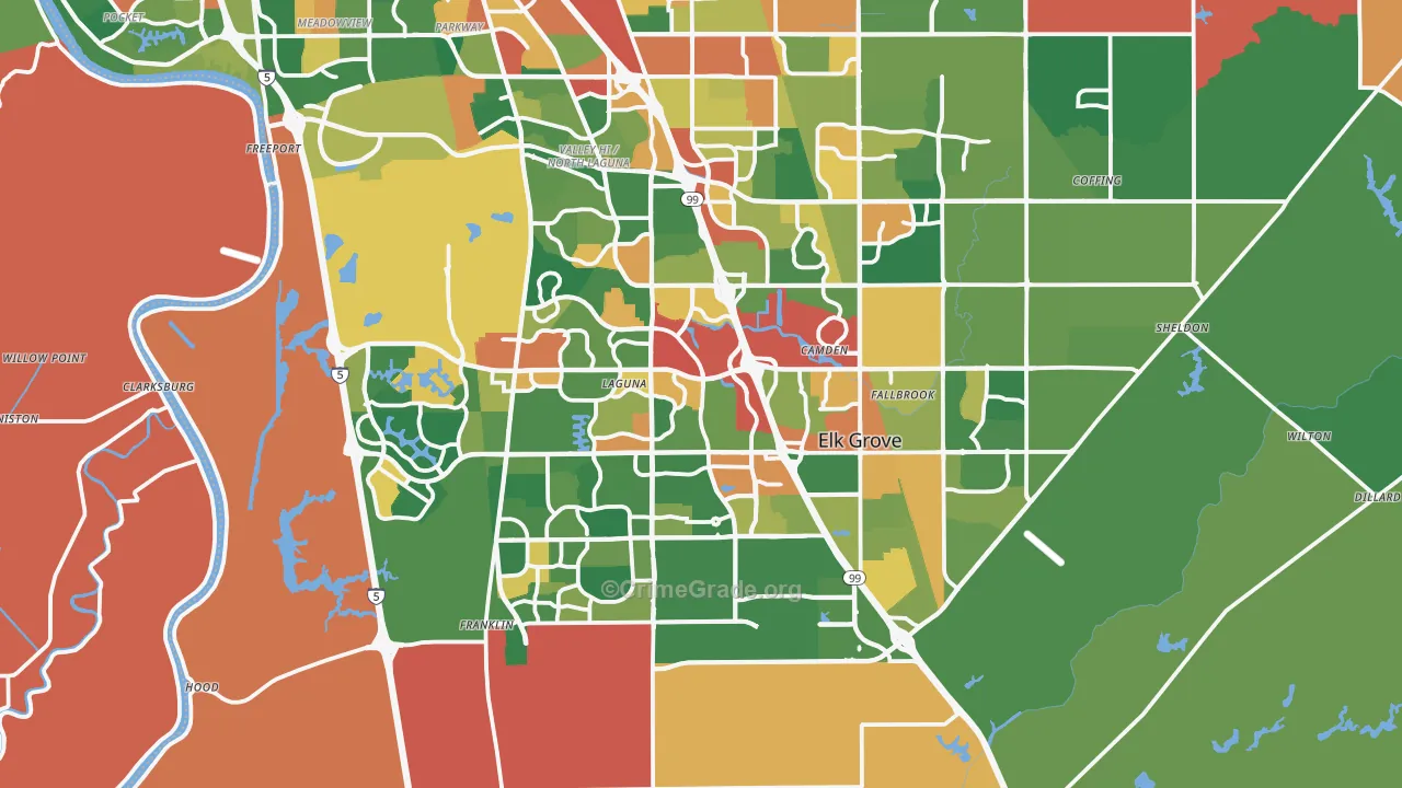 Elk Grove, CA Map of Theft Rates