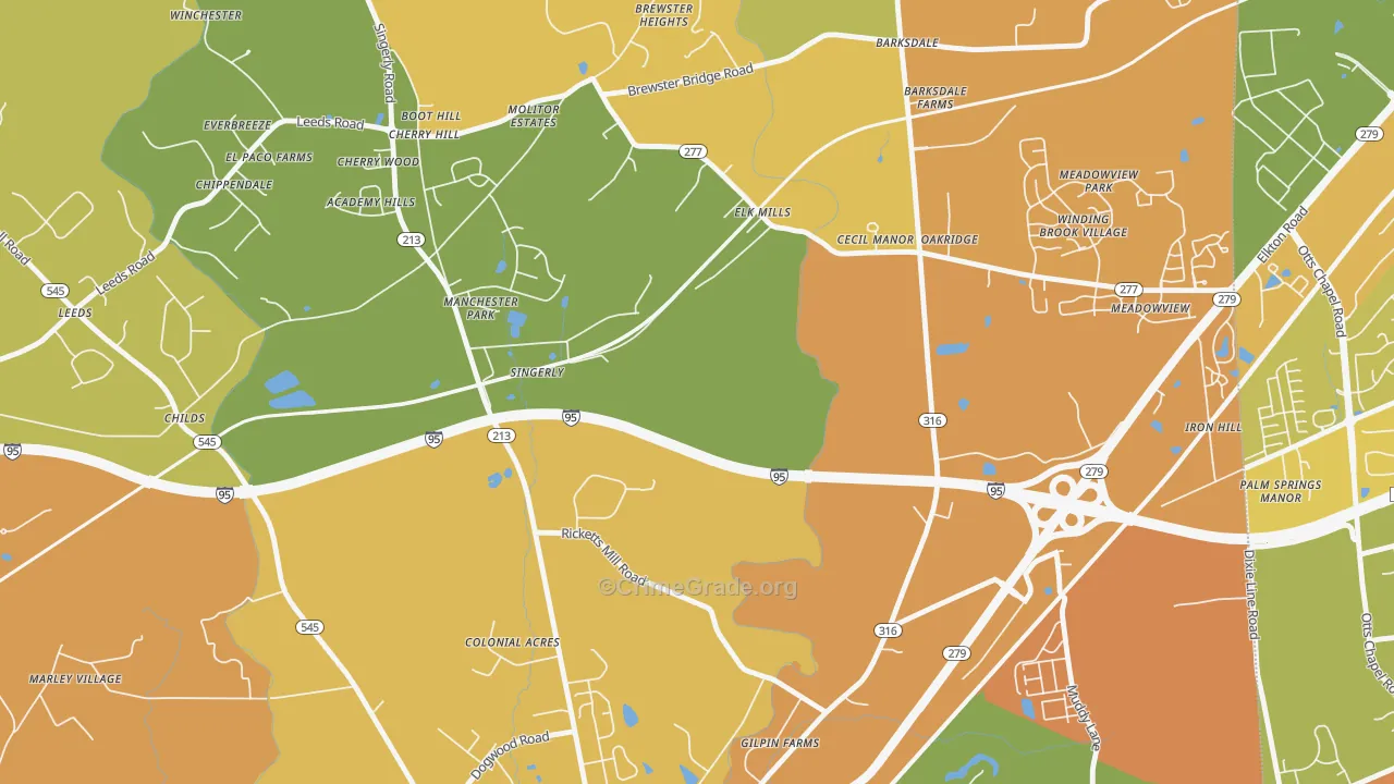 Elk Mills, MD Map of Theft Rates