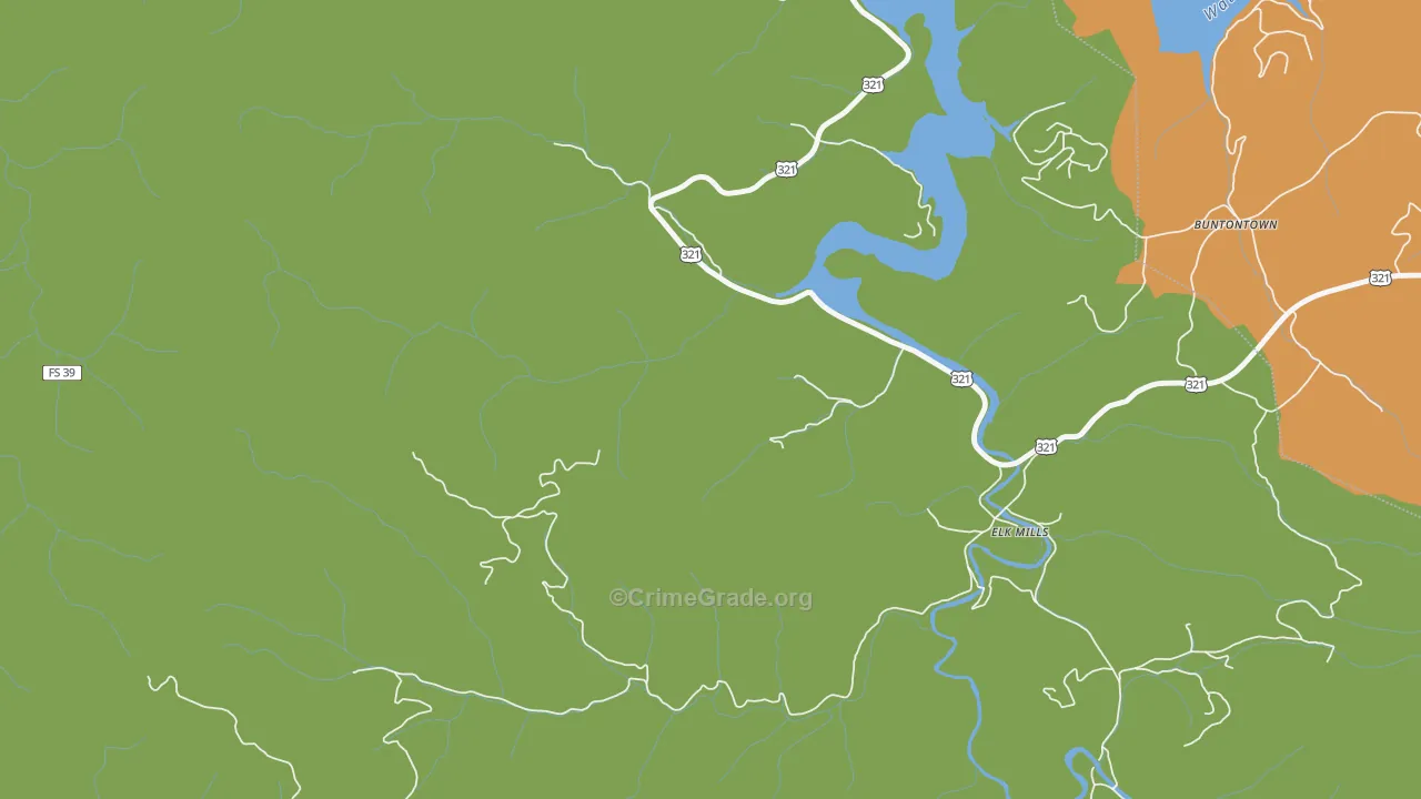 Elk Mills, TN Map of Theft Rates