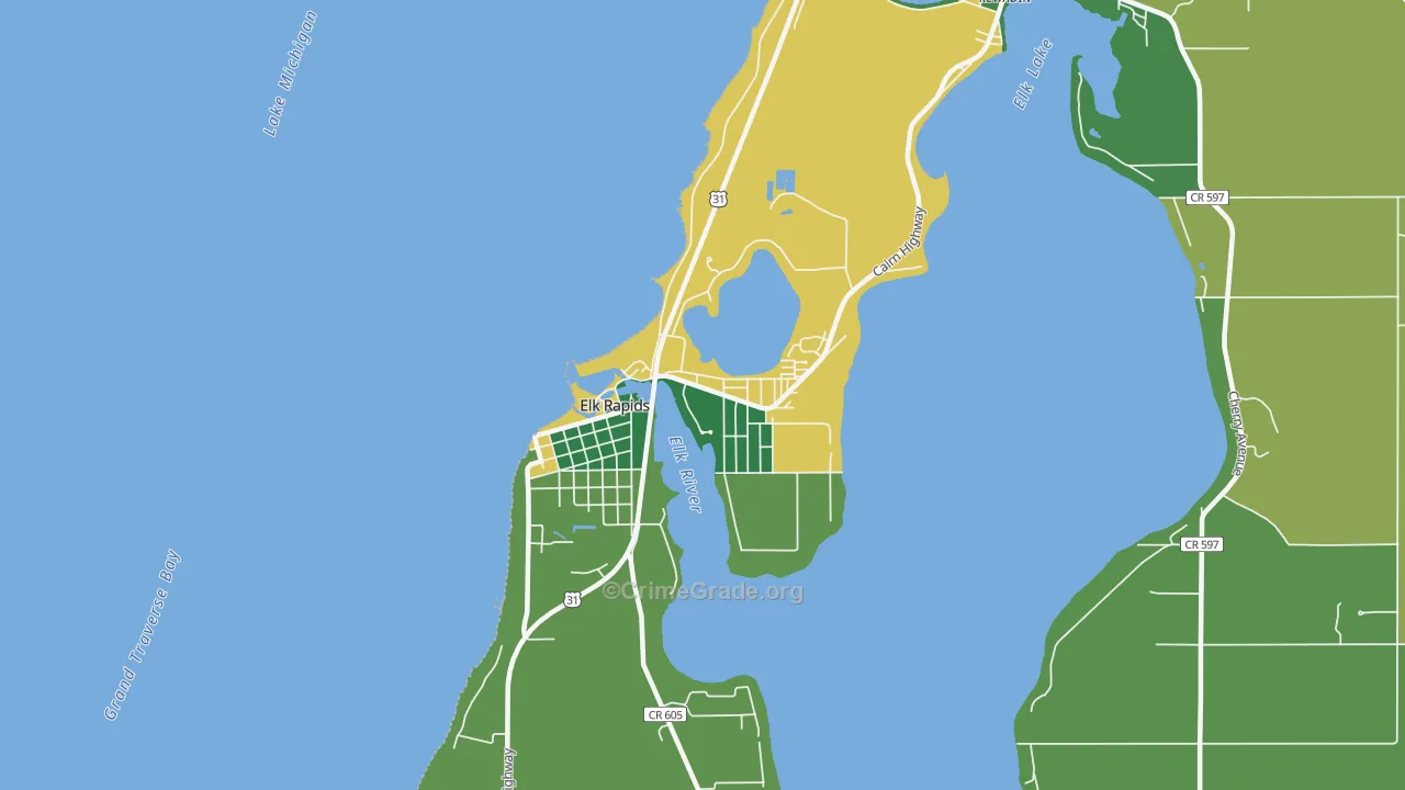 Elk Rapids, MI Map of Theft Rates