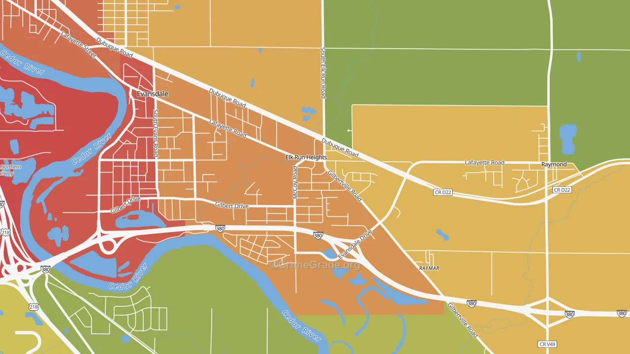 Elk Run Heights, IA Map of Theft Rates