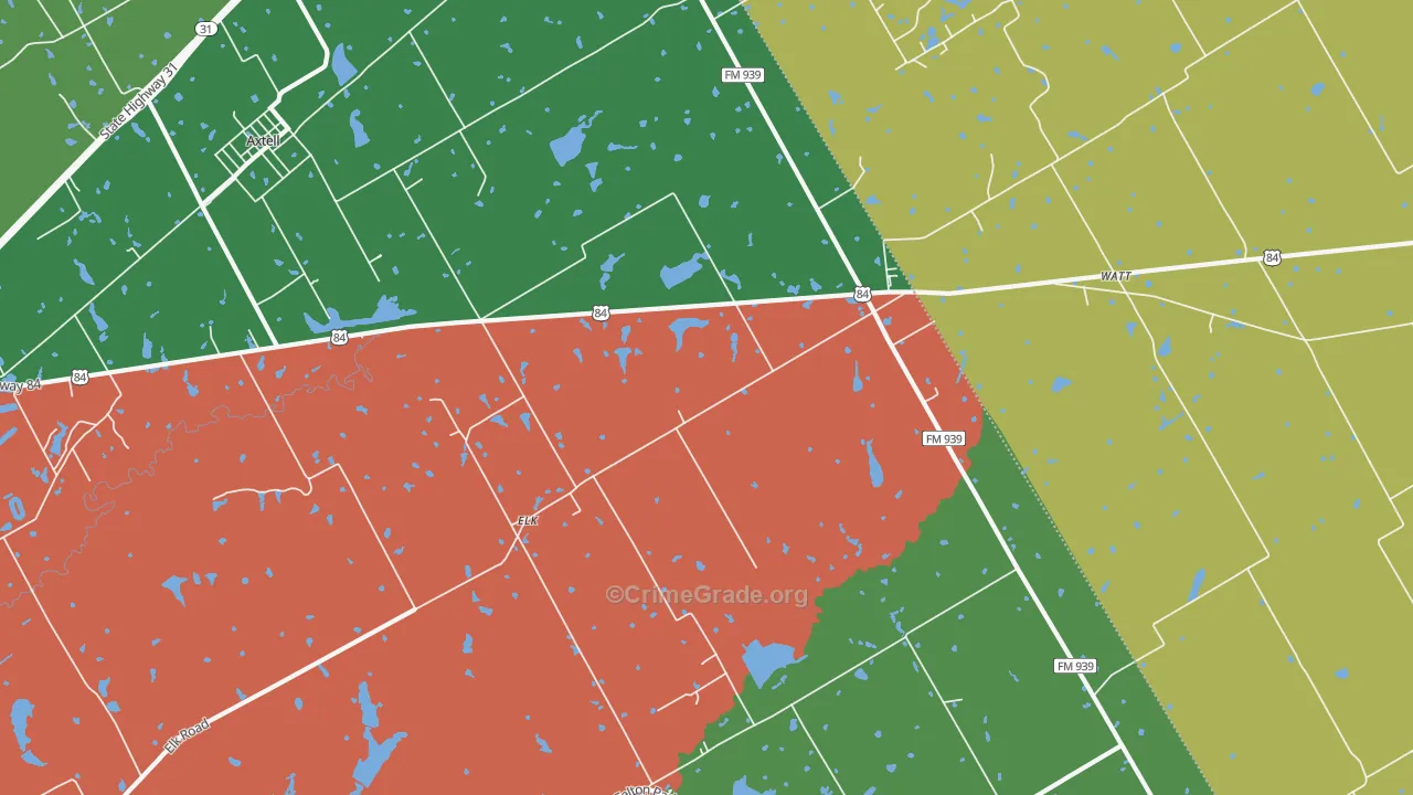 Elk, TX Map of Theft Rates
