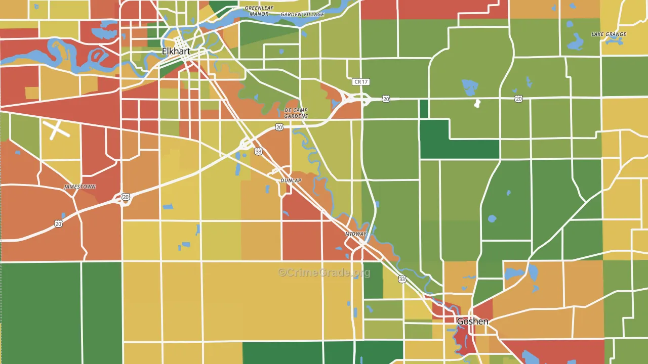 Elkhart County, IN Map of Theft Rates