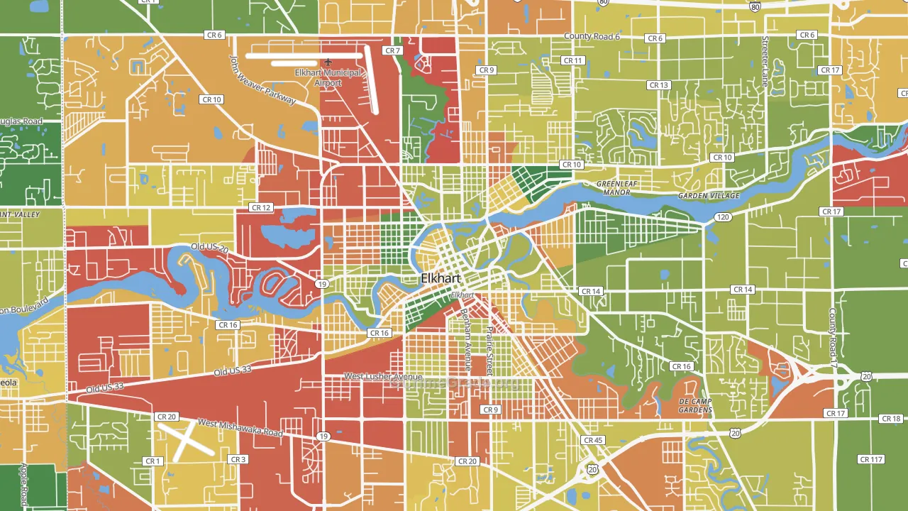 Elkhart, IN Map of Theft Rates
