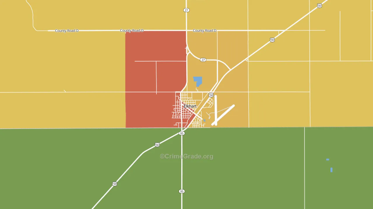 Elkhart, KS Map of Theft Rates