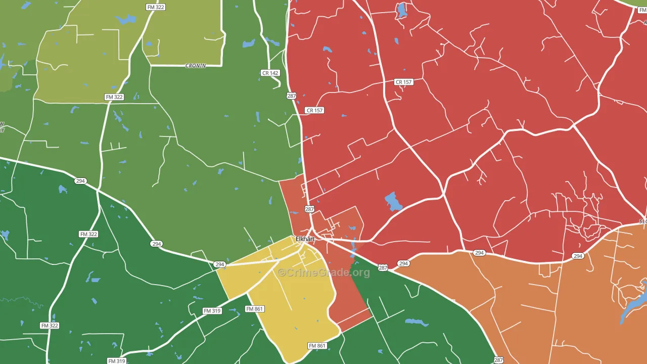 Elkhart, TX Map of Theft Rates