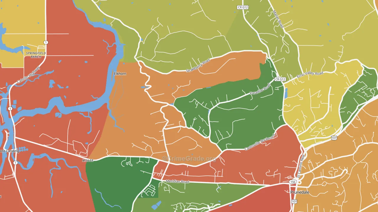 Elkhorn, CA Map of Theft Rates