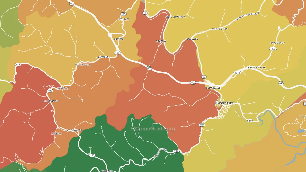 Elkhorn City, KY Map of Theft Rates