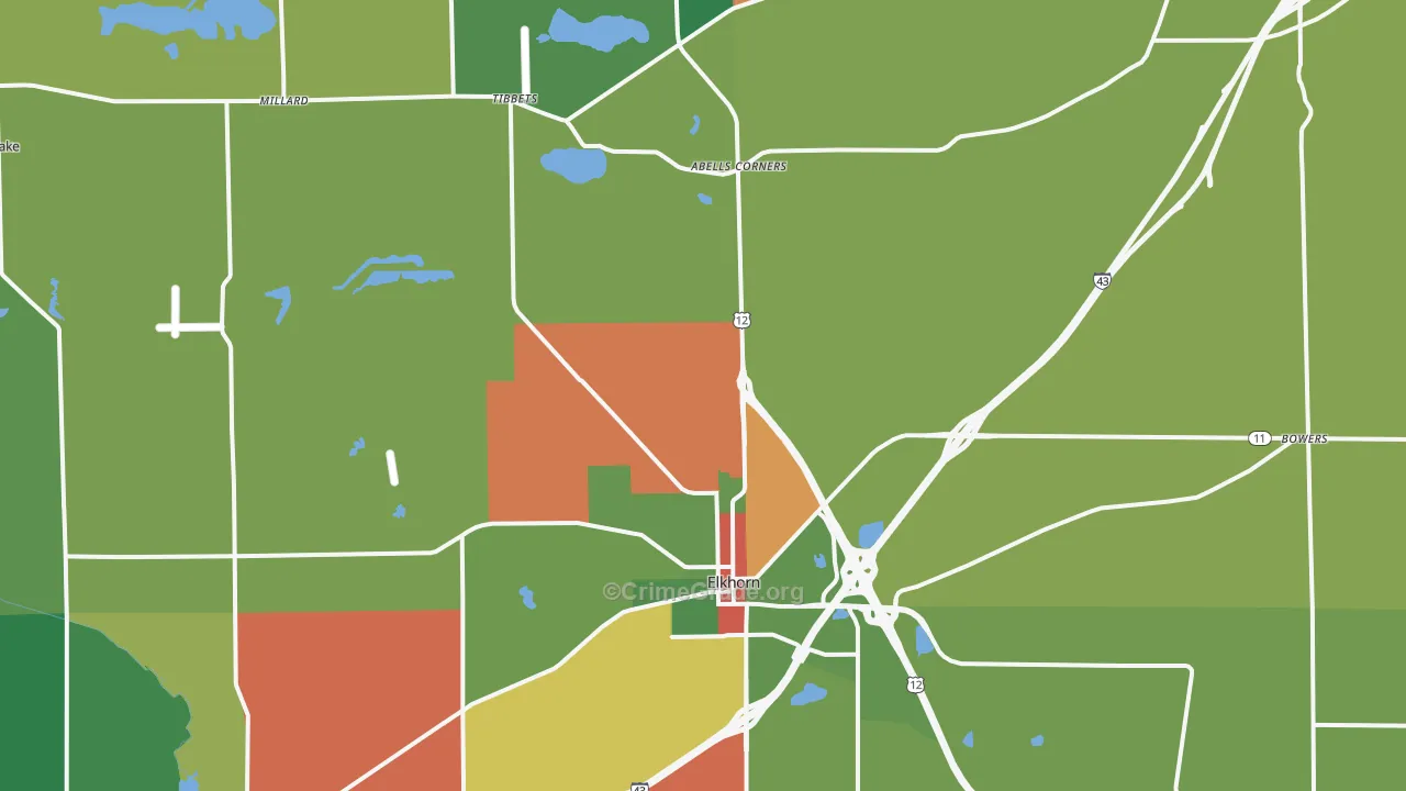 Elkhorn, WI Map of Theft Rates