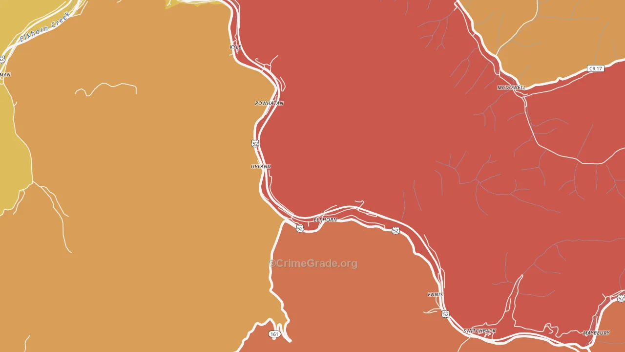Elkhorn, WV Map of Theft Rates