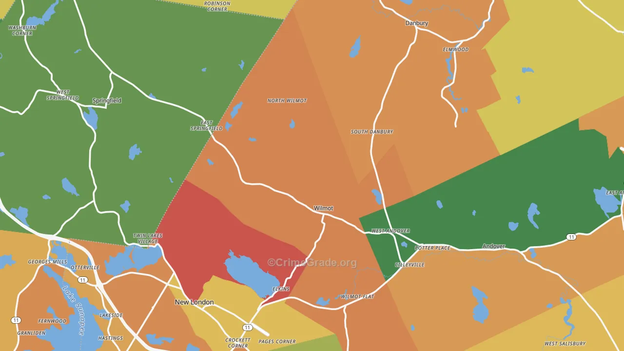 Elkins, NH Map of Theft Rates