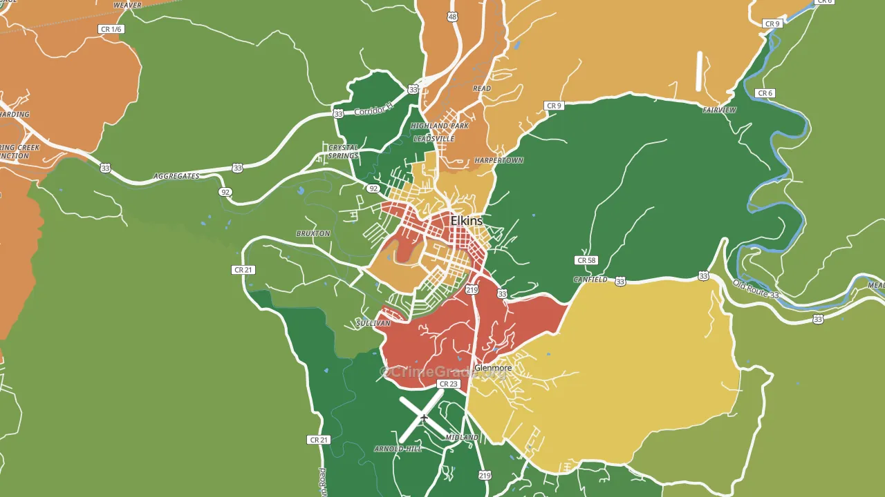 Elkins, WV Map of Theft Rates