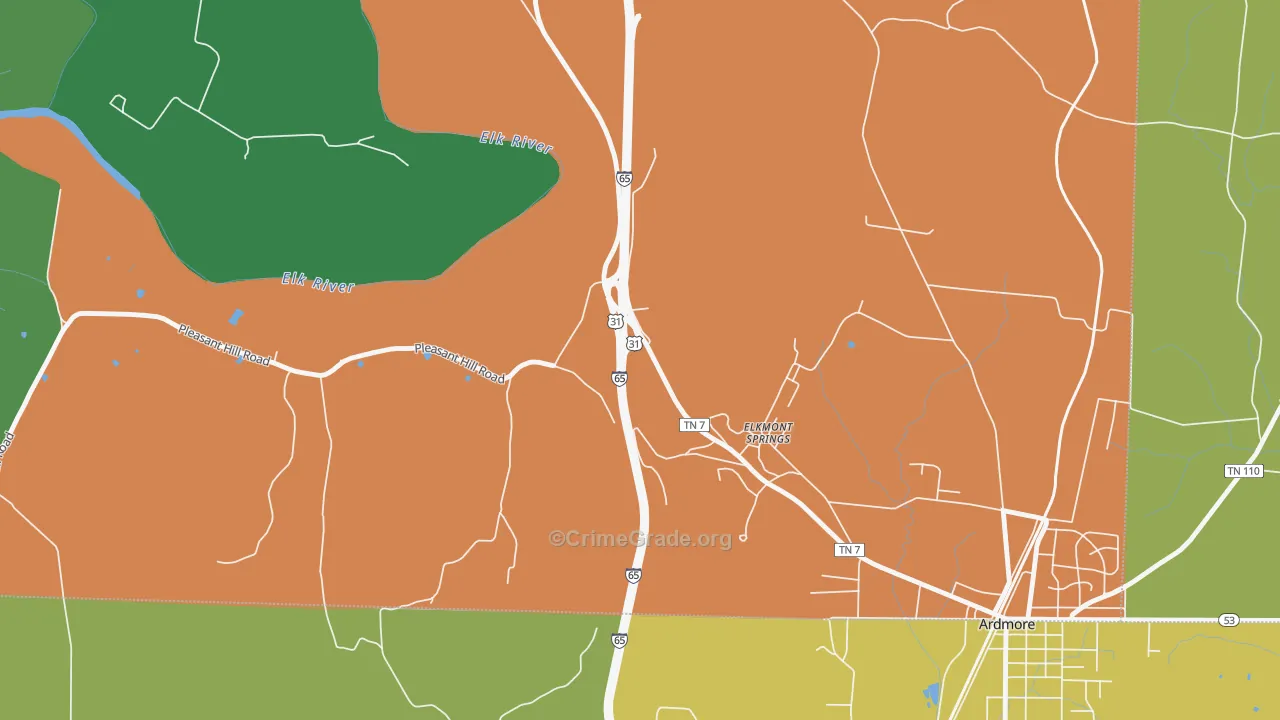 Elkmont Springs, TN Map of Theft Rates