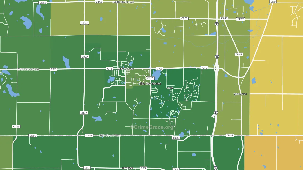 Elko New Market, MN Map of Theft Rates