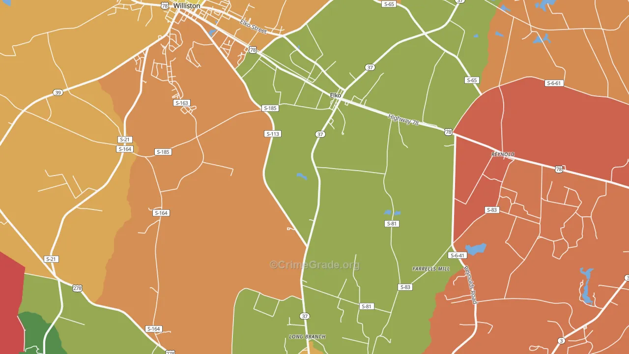 Elko, SC Map of Theft Rates