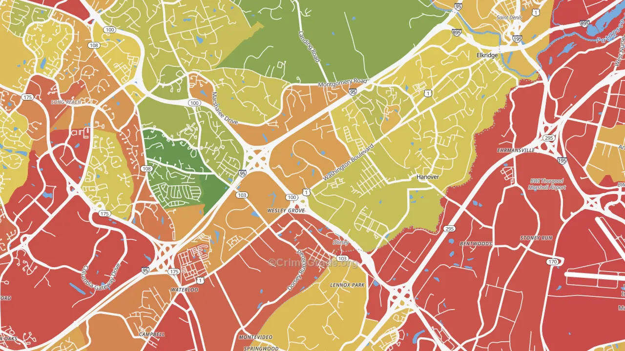 Elkridge, MD Map of Theft Rates