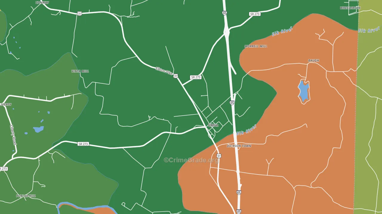 Elkton, TN Map of Theft Rates