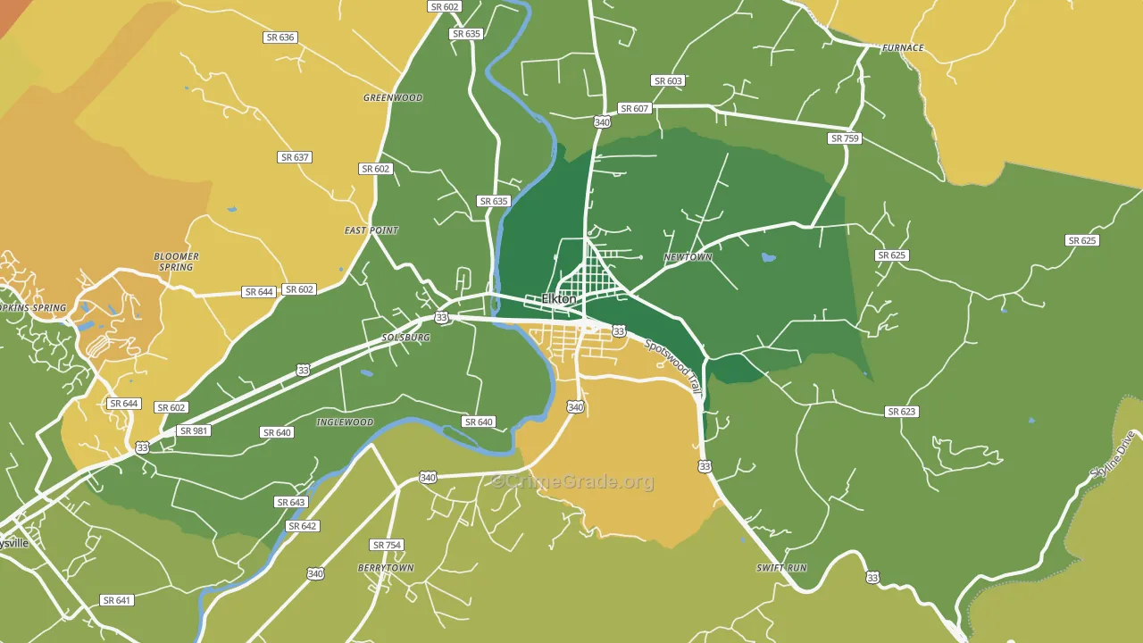 Elkton, VA Map of Theft Rates
