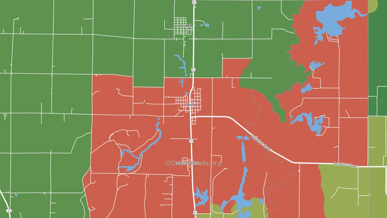 Elkville, IL Map of Theft Rates